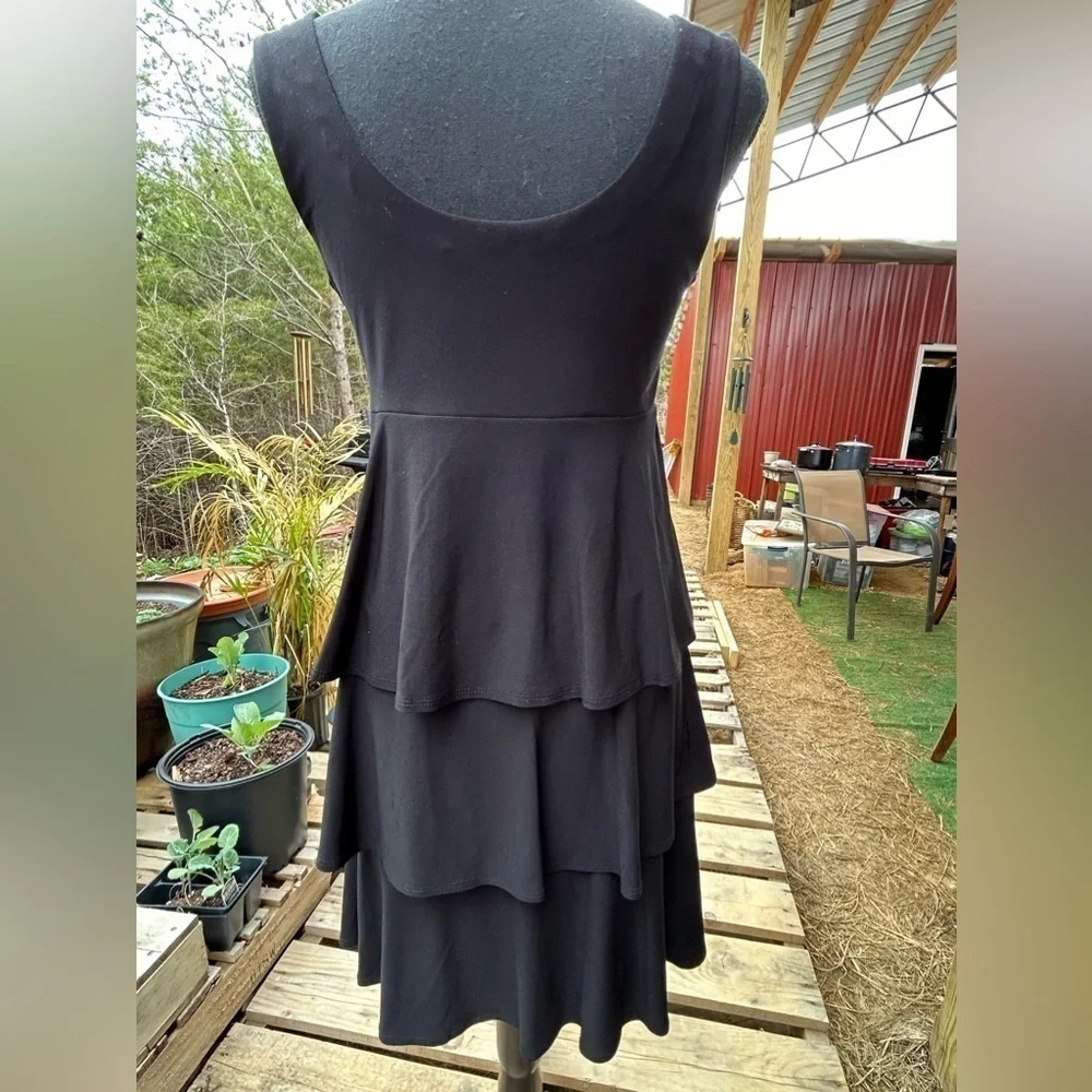 Tiana B. Dress with tiered skirt. Sleeveless. Size S. Black.